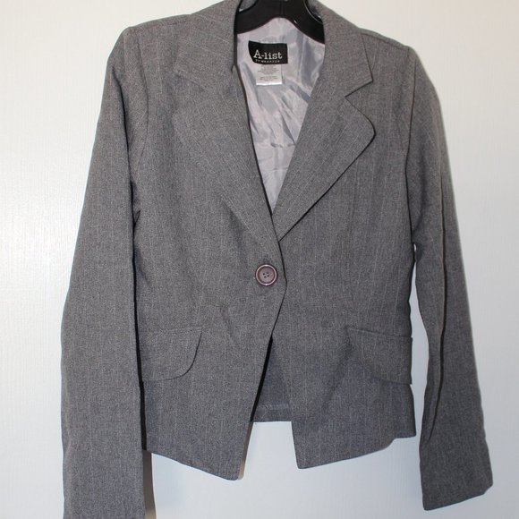 A-list by Wrapper Juniors Sz 3 Gray One Button Blazer Jacket Lined Office EUC - Picture 2 of 12